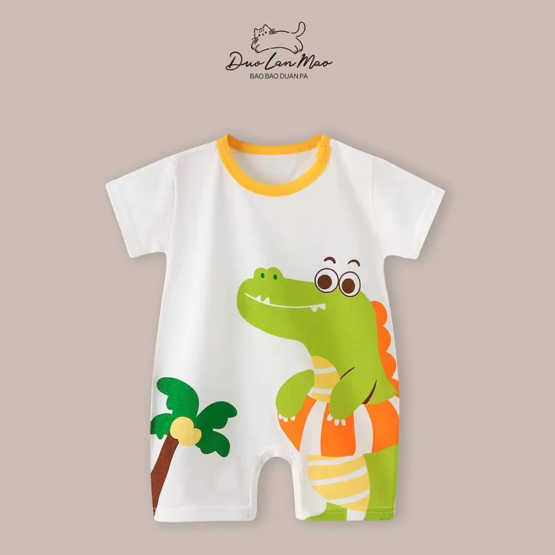 Adorable Cartoon Summer Rompers for Baby Boys & Girls - Short Sleeve Bodysuit for Newborns and Infants
