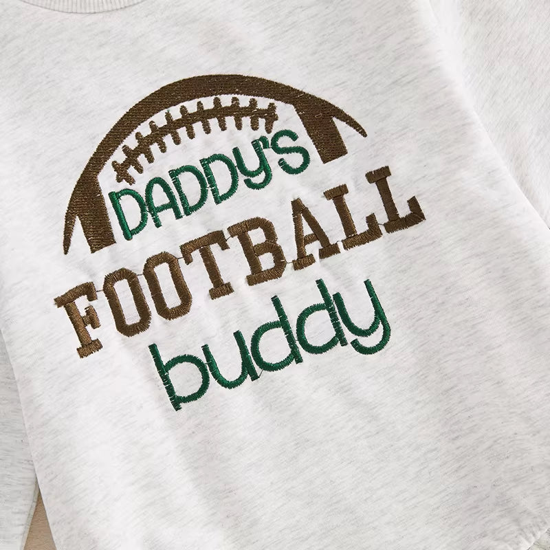 Adorable Baby Fall Romper with Football Embroidery – Long Sleeve Crew Neck Bubble Jumpsuit for Boys and Girls