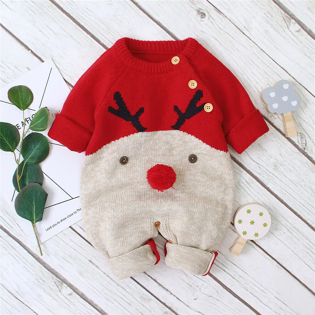 Ma&Baby 0-18M Christmas Baby Clothes Newborn Infant Boy Girl Deer Romper Knitted Warm Jumpsuit Xmas Baby Costumes Clothes