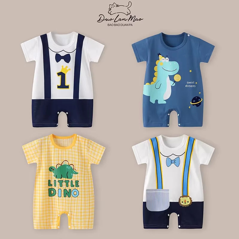 Adorable Cartoon Summer Rompers for Baby Boys & Girls - Short Sleeve Bodysuit for Newborns and Infants