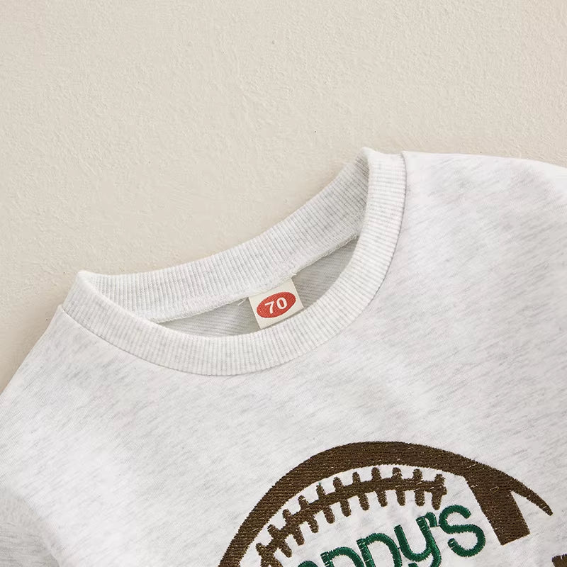 Adorable Baby Fall Romper with Football Embroidery – Long Sleeve Crew Neck Bubble Jumpsuit for Boys and Girls