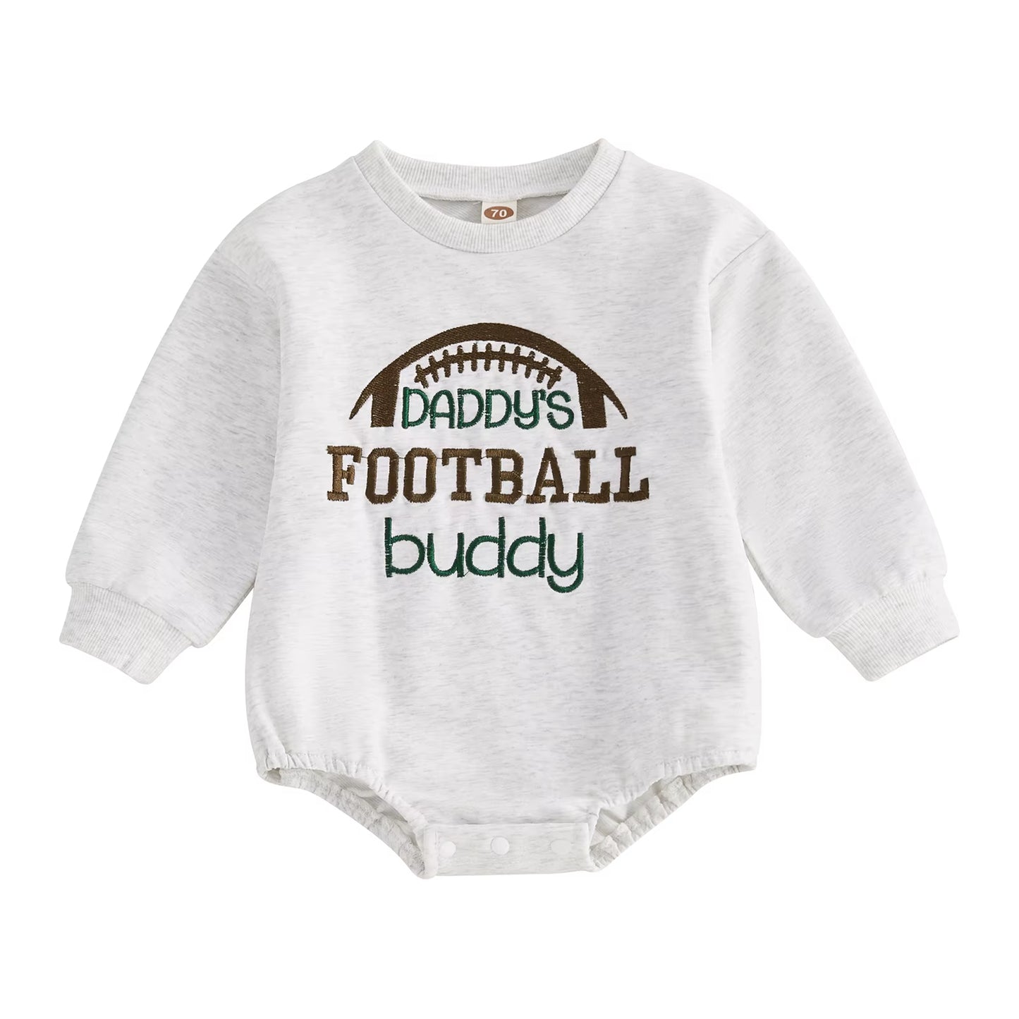 Adorable Baby Fall Romper with Football Embroidery – Long Sleeve Crew Neck Bubble Jumpsuit for Boys and Girls