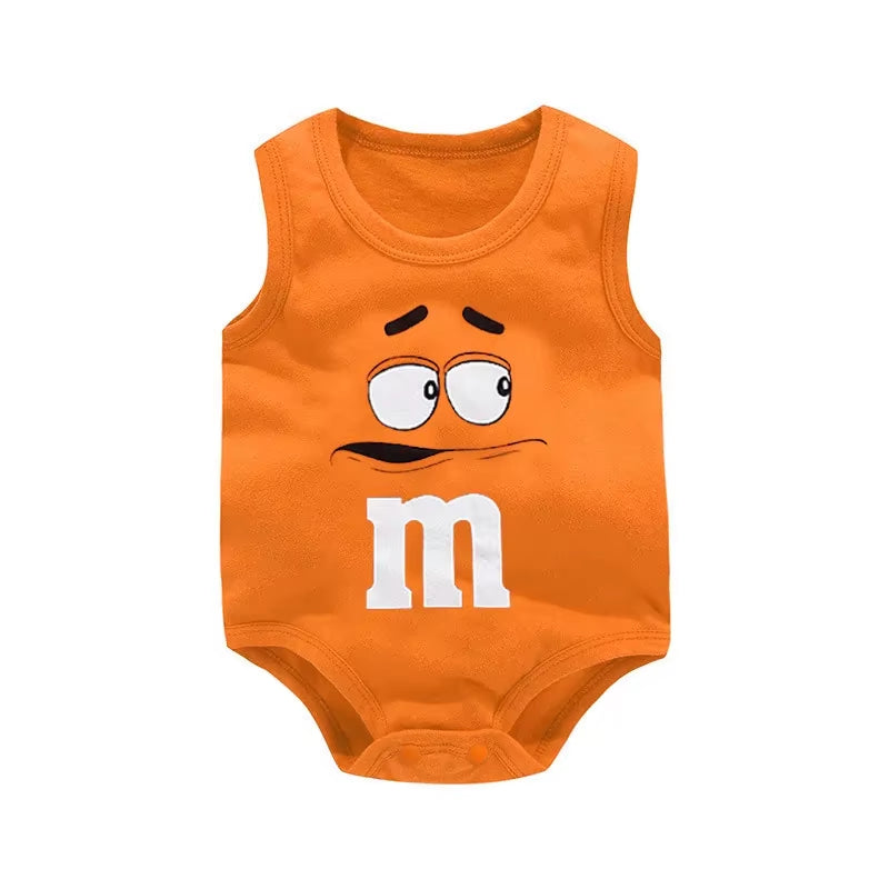 0-24M Newborn Baby Bodysuit for Boys and Girls Letter Print Funny M Bean Cotton Sleeveless Baby Romper Bebes Soft Toddler Onesie