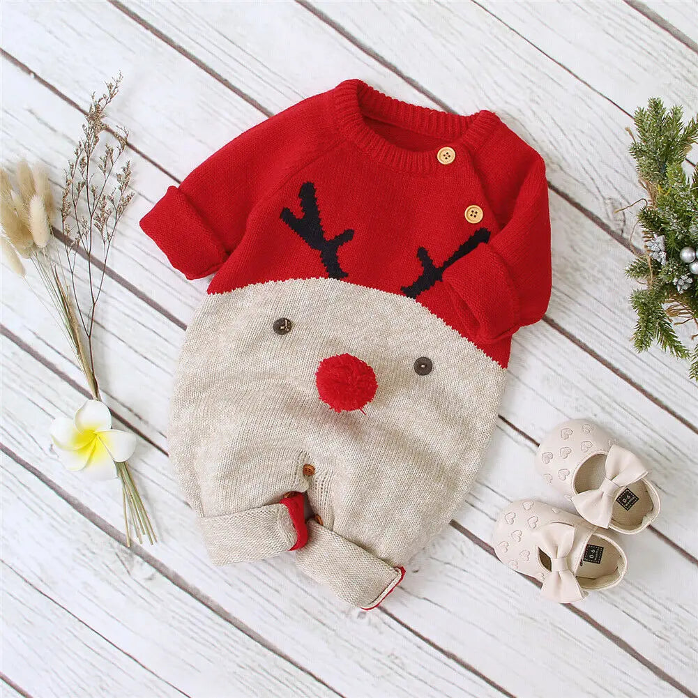 Ma&Baby 0-18M Christmas Baby Clothes Newborn Infant Boy Girl Deer Romper Knitted Warm Jumpsuit Xmas Baby Costumes Clothes