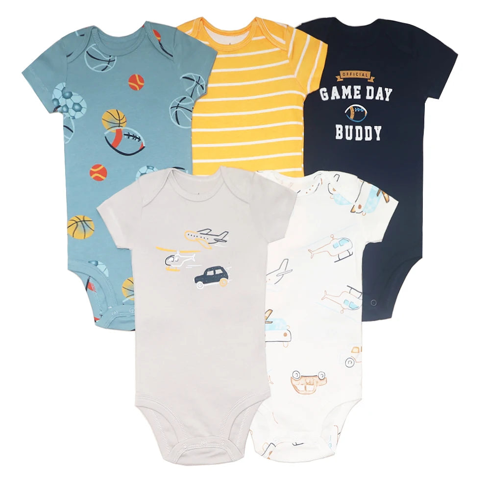 5Pcs/Lot Baby Boys Girls Bodysuits 100% Cotton Short Sleeves Kids Clothes 6-24 Month Newborn Baby Clothing Bebe Jumpsuit