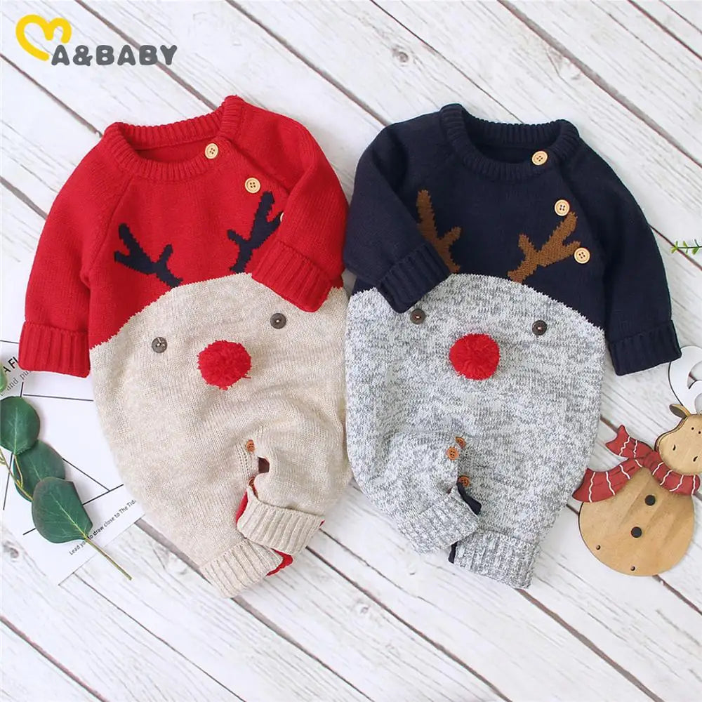 Ma&Baby 0-18M Christmas Baby Clothes Newborn Infant Boy Girl Deer Romper Knitted Warm Jumpsuit Xmas Baby Costumes Clothes