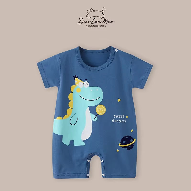 Adorable Cartoon Summer Rompers for Baby Boys & Girls - Short Sleeve Bodysuit for Newborns and Infants