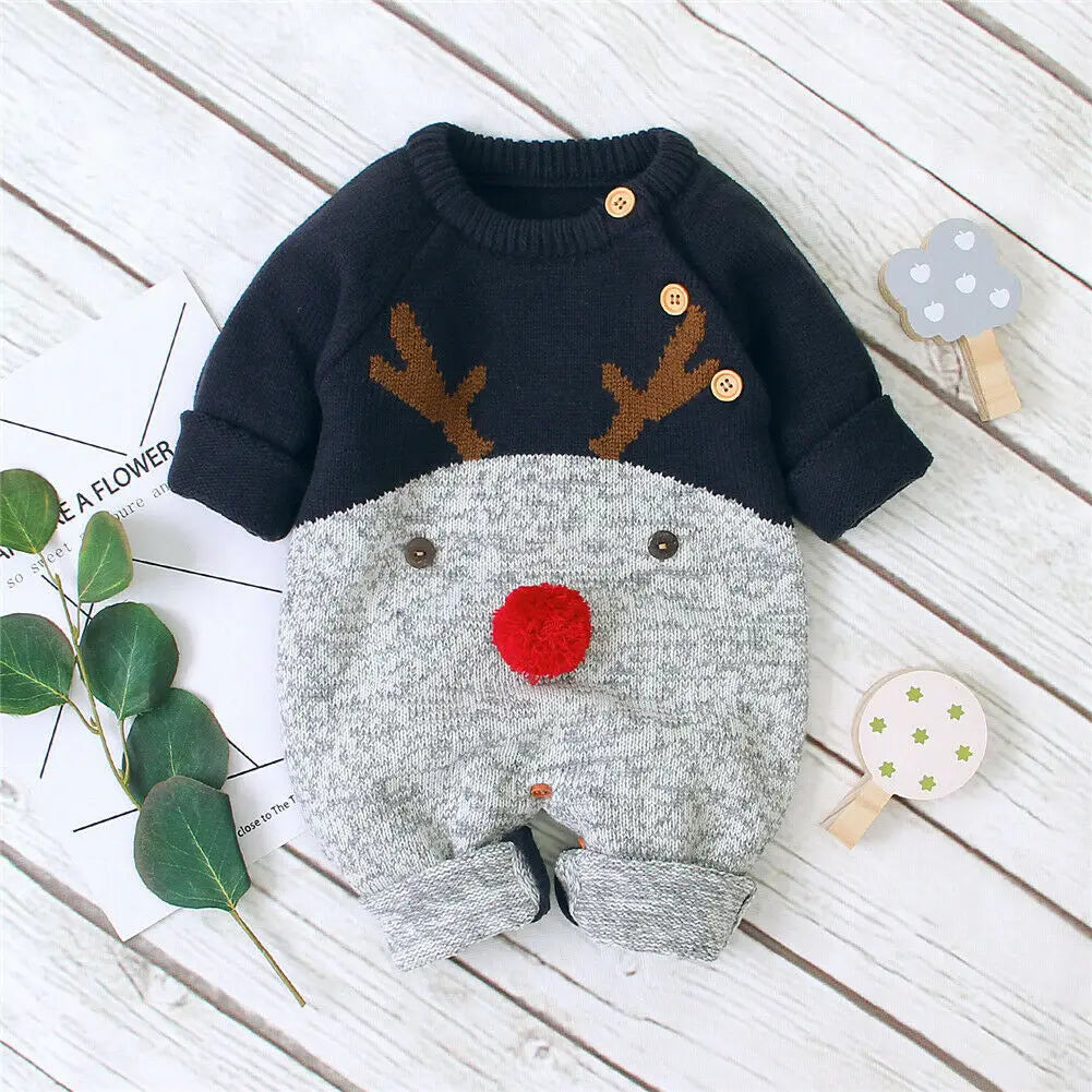 Ma&Baby 0-18M Christmas Baby Clothes Newborn Infant Boy Girl Deer Romper Knitted Warm Jumpsuit Xmas Baby Costumes Clothes